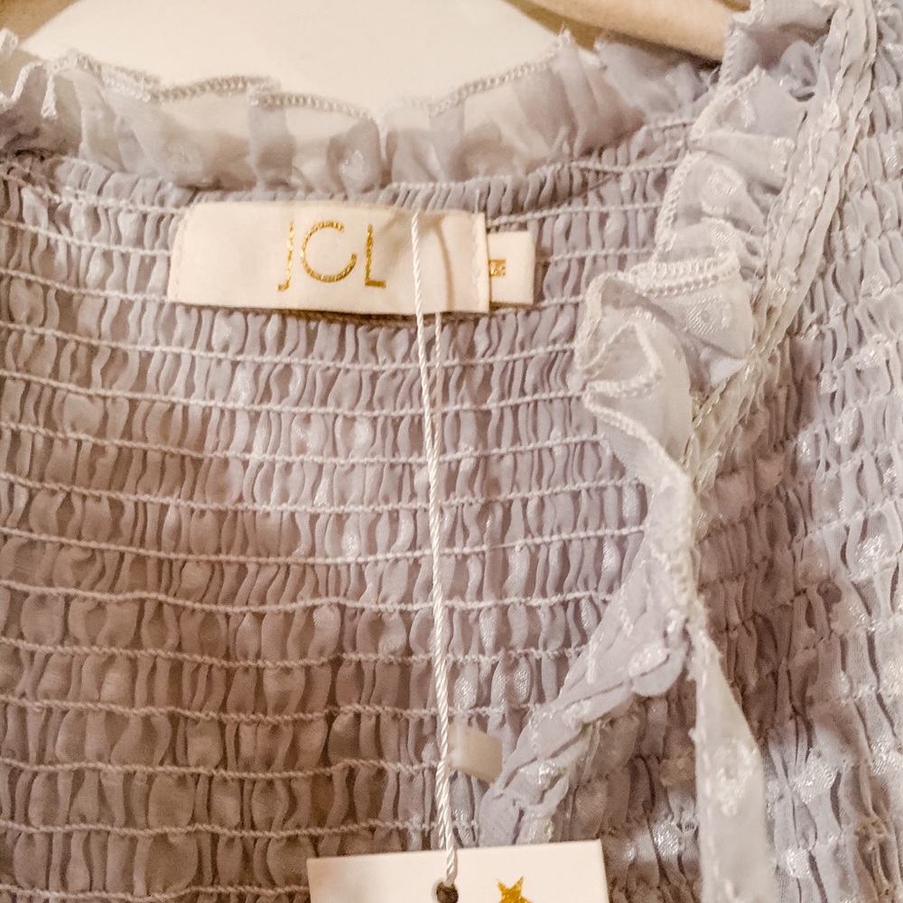 NWT Blue-Grey Clip Dot Baby Doll Dress - Picture 4 of 5